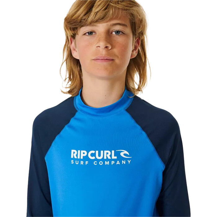 2024 Rip Curl Junior Shock UPF Long Sleeve Lycra Vest 123BRV - Blue Gum